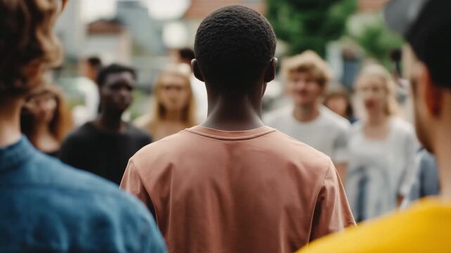 A group of young adults standing together on an urban street, friendship, diversity, social connection 