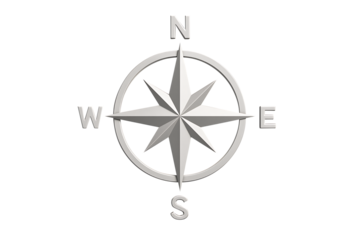 Shiny silver navigational star emblem representing exploration and adventure.
