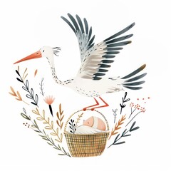 Fototapeta premium Baby stork illustration elements.