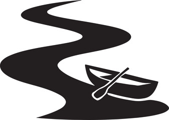 Winding river journey with small boat illustration representing adventure and exploration
