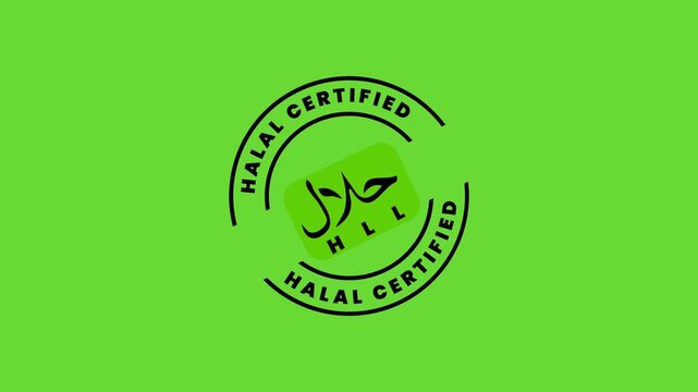 Green screen animation of halal certified circular stamp