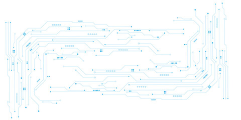 Abstract technology frame made of circuit board wires and digital elements.