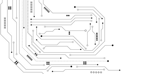 Vector Technology black circuit diagram concept. Abstract technology on white background. High-tech circuit board.