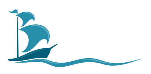 The symbol of blue sailboat with wave.
