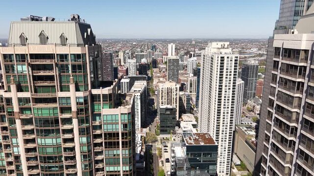 Chicago USA, Drone Shot of Condominium Towers and Buildings in Streeterville and River North Neighbrohoods