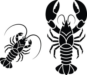 Obraz premium Lobster silhouette vector illustration set, bold stylized crustacean seafood icons in black and white, marine animal design for logo, tattoo, menu, emblem, and print use