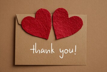 Rustic Thank You Card with Red Hearts on Brown Background for Special Occasions