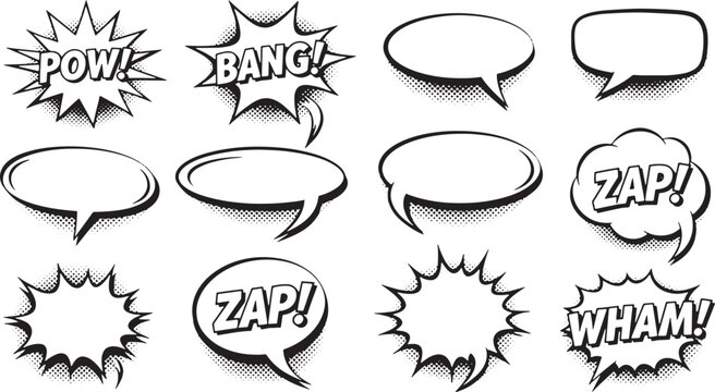 Comic book speech bubbles and sound effects