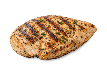 Grilled chicken breast with seasoning and herbs, healthy lean protein, roasted poultry, transparent background