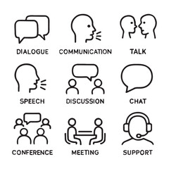 Obraz premium Speaking Icon Set – Dialogue, Communication, Chat, Speech and Voice Symbols Vector