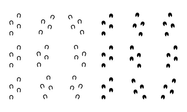 Horse hoof prints and horseshoe tracks set on transparent background. Vector graphics for equestrian branding, ranch and stable signage, farrier service marketing, and educational materials
