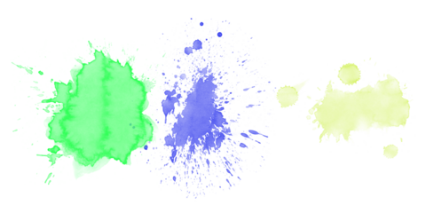 Vibrant neon green electric blue olive paint splatters ink splashes on black background Abstract watercolor grunge