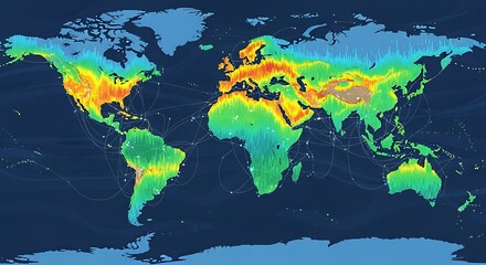 Global data visualization map showing connectivity and activity