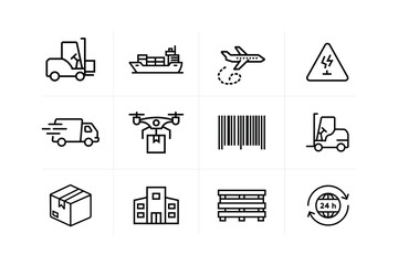 Logistics and Supply Chain Management Vector Icon Set