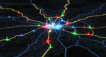 Vibrant network connections pulsing with colorful energy and data flow