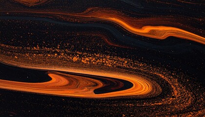 Swirling orange-gold fluid pattern on dark background with motion and depth