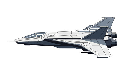 Futuristic sci-fi spacecraft illustration on a white background.