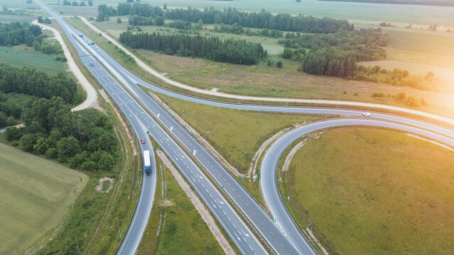Aerial shot of rural European highway and road network