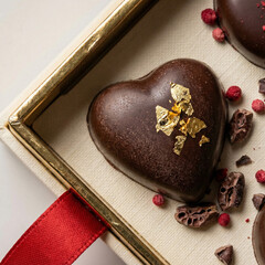Fototapeta premium Heart-shaped chocolate decoratively arranged for Valentine's Day 