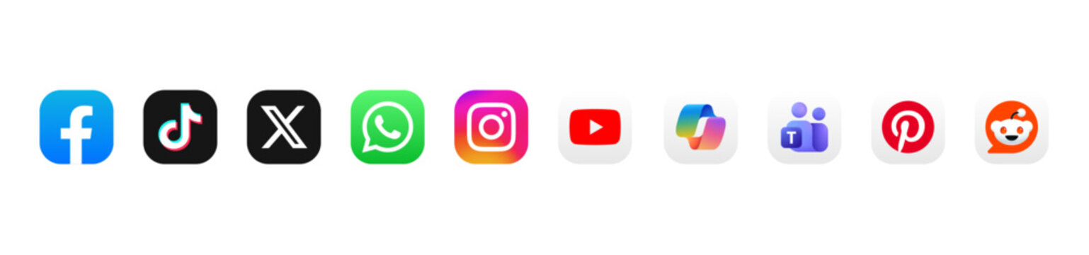 Social media icon logo vector set. Instagram, X, facebook, tiktok app. Popular social media icons button fit for web, mobile app