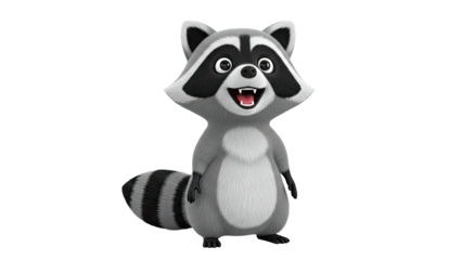 Smiling Cartoon Raccoon with Stripy Tail
