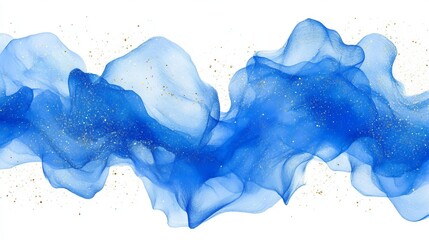 Fluid Abstract Art with Elegant Flowing Blue Lines and Glimmering Gold Particles for Backdrops