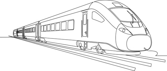 Modern high speed train line art illustration on railway track, public transportation concept for travel posters, urban transit design, engineering graphics, and mobility themes