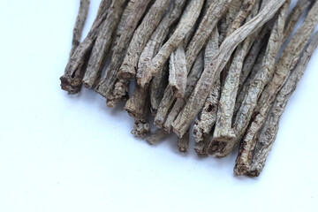 Dried brown Codonopsis root sticks used in Chinese herbal medicine.