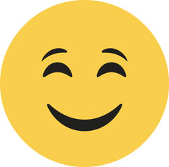 Smiling happy emoji face icon in flat yellow circle, positive emotion symbol for social media, chat apps, feedback, and user interface design
