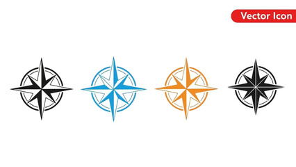 Vector icons of compass navigation symbols in various colors and styles for design © HUANG