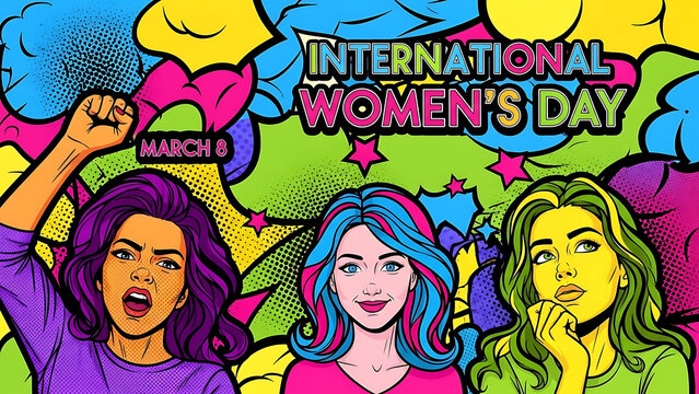 International Womens Day Pop Art Style Celebration.