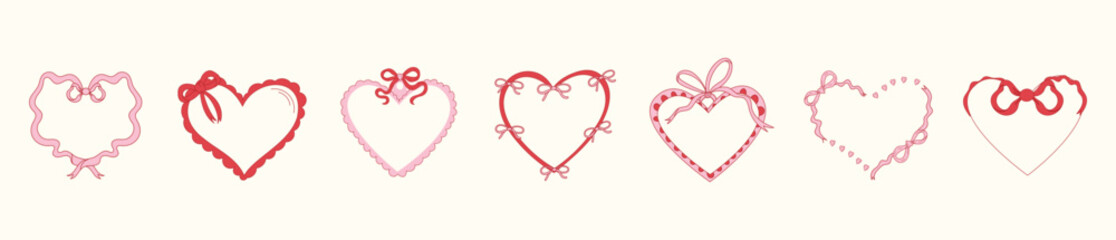 Heart shaped frames with bows and ribbons.  