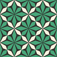 Fototapeta premium Geometric Pattern with Green, Cream, and Black Colors, Symmetrical Design Elements