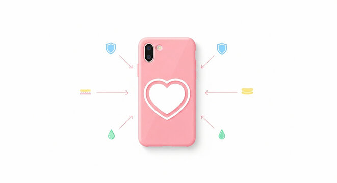 Pink smartphone case with heart symbols in minimal style  