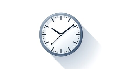 A sleek modern clock mounted on a plain white wall with a subtle shadow effect