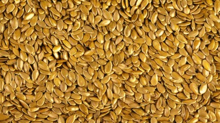 A close-up view of golden flax seeds, forming a textured background, rich in health benefits