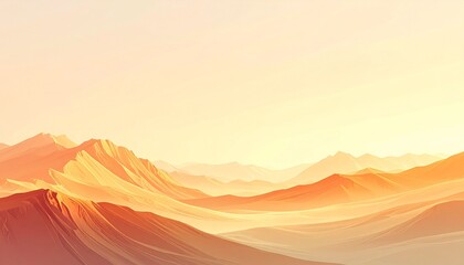 暖色グラデーションに包まれたミニマルな砂漠風景
