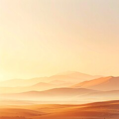 暖色グラデーションに包まれたミニマルな砂漠風景
