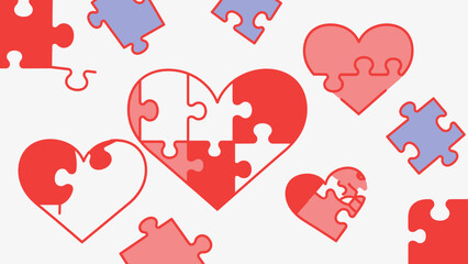 Puzzle hearts and pieces symbolize connection and unity