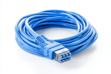 Blue Ethernet Network Cable Coiled Neatly with RJ45 Connector - Professional Connectivity Solution