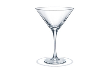 Empty clear glass martini cocktail stemware with long stem for beverages and alcoholic drinks, isolated with transparency