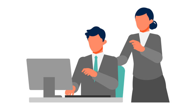 Office conversation with professional support led by female coworker, assisting tasks and coordinating workflow to improve productivity and workplace efficiency