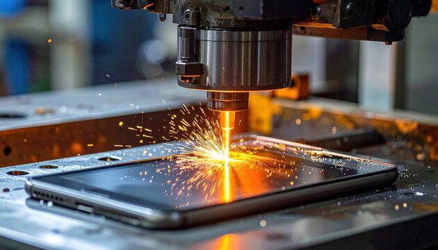 Laser Cutting Machine Engraving a Design on a Smartphone.