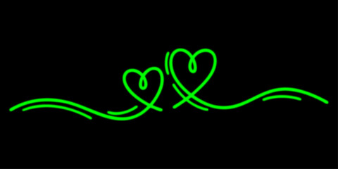 Obraz premium Vibrant Neon Green Heart Line Art with Abstract Flourishes on Dark Black Background Vector Illustration for Romantic Valentines Day Party Posters Nightlife Branding and Creative Relationship Graphics