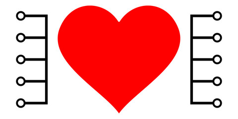 Red Heart with Abstract Digital Circuit Lines Vector Illustration for Technology Themed Valentines Day Dating Apps Electronic Medical Heart Health Concepts and Creative Future Love Marketing Assets