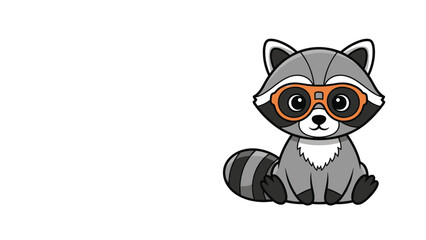 Obraz premium Cute cartoon raccoon character wearing orange goggles sits on a plain white background for kid friendly design and illustrations.