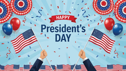Obraz premium President's Day Celebration with Flags Balloons and Confetti
