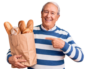 Elderly Man Holding Paper Bag with Bread
