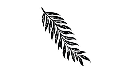 Obraz premium Elegant black silhouette of a leafy botanical branch or feather-like foliage isolated on a clean white background for graphic design.