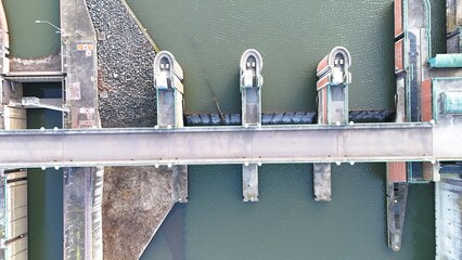 Aerial View of Saar River Weir and Lock System in Saarbr&uuml;cken, Germany
